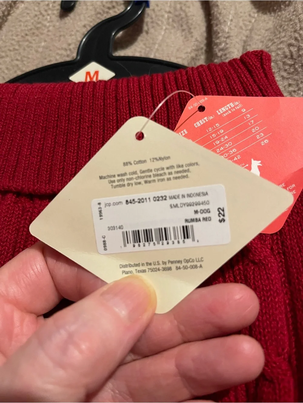 NWT Red Cable Knit Dog Sweater - Medium